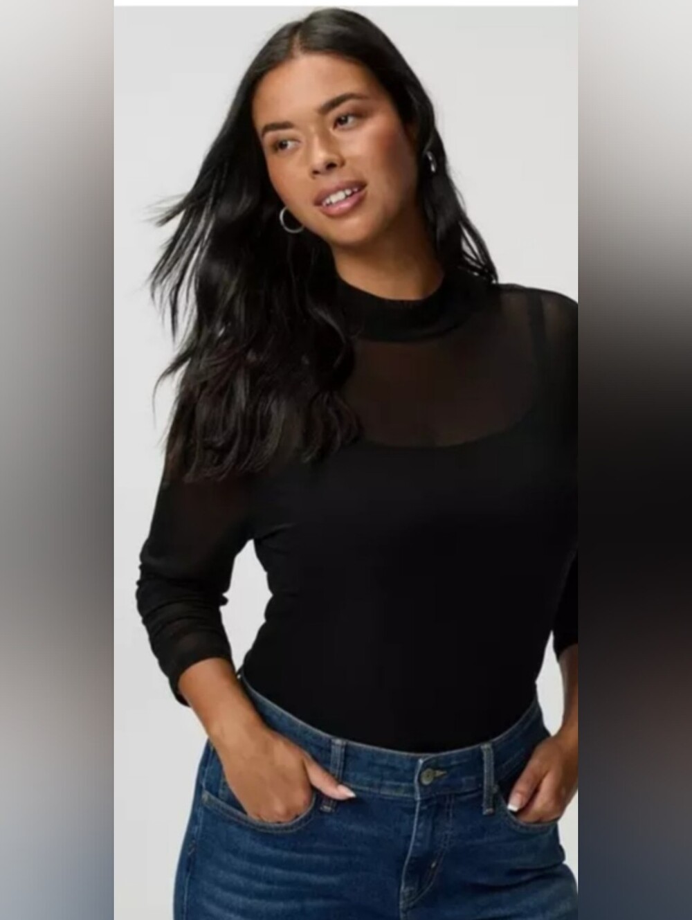 Torrid Sheer Mesh Mock Neck Long Sleeve Top Black Size 1 14-16
